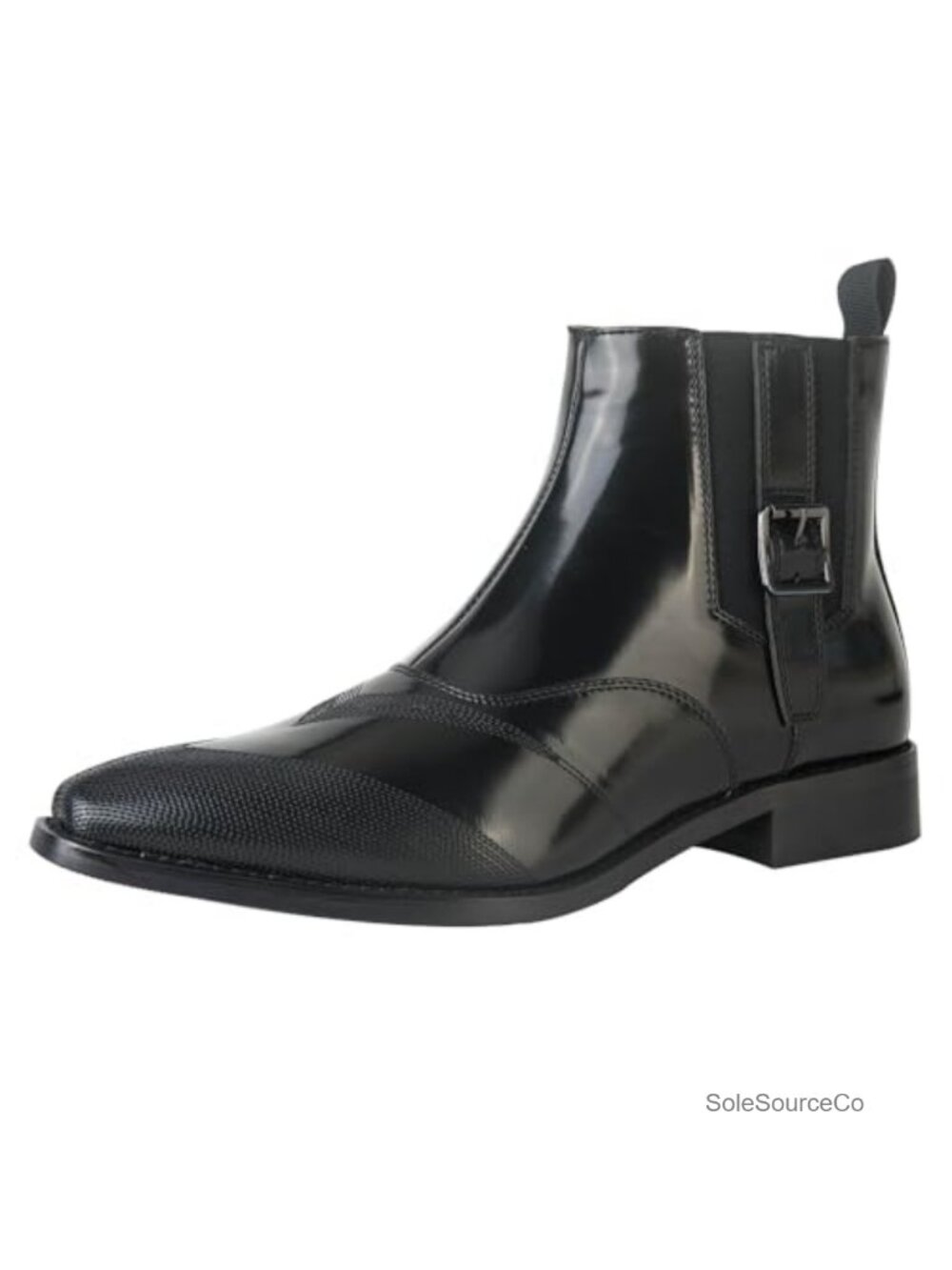 Men's Patent Leather Ankle Chelsea Boots Buckle Strap Pointed Toe Dress